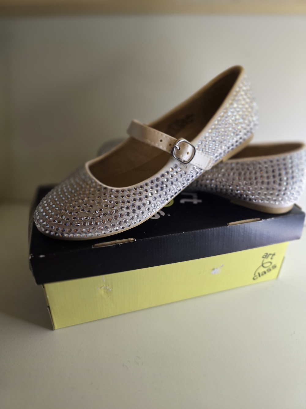 Sparkling Jeweled Mary Jane Flats in Light Champagne Art Class